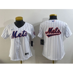 Women New York Mets Team Big Logo White Cool Base Stitched Baseball Jersey 1