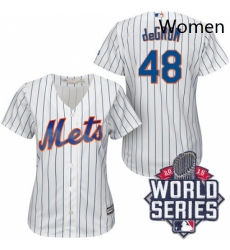 Womens Majestic New York Mets 48 Jacob deGrom Authentic WhiteBlue Strip 2015 World Series MLB Jersey Womens Majestic New York Mets 48 Jacob deGrom Authentic WhiteBlue Strip 2015 World Series MLB Jersey