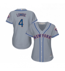 Womens New York Mets 4 Jed Lowrie Authentic Grey Road Cool Base Baseball Jersey Womens New York Mets 4 Jed Lowrie Authentic Grey Road Cool Base Baseball Jersey
