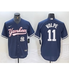 Men New York Yankees 11 Anthony Volpe Navy Cool Base Stitched Baseball Jersey Men New York Yankees 11 Anthony Volpe Navy Cool Base Stitched Baseball Jersey