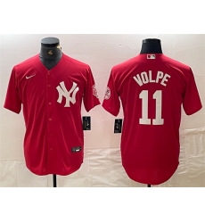 Men New York Yankees 11 Anthony Volpe Red Cool Base Stitched Baseball Jersey Men New York Yankees 11 Anthony Volpe Red Cool Base Stitched Baseball Jersey