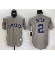 Men New York Yankees 2 Derek Jeter Grey Cool Base Stitched Baseball Jersey Men New York Yankees 2 Derek Jeter Grey Cool Base Stitched Baseball Jersey