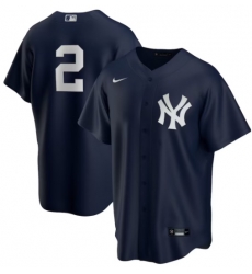 Men New York Yankees 2 Derek Jeter Navy Blue No Name Stitched MLB Cool Base Jersey