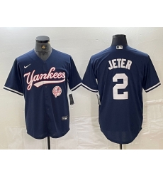 Men New York Yankees 2 Derek Jeter Navy With Patch Cool Base Stitched Baseball Jersey Men New York Yankees 2 Derek Jeter Navy With Patch Cool Base Stitched Baseball Jersey