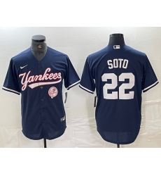 Men New York Yankees 22 Juan Soto Navy With Patch Cool Base Stitched Baseball Jersey Men New York Yankees 22 Juan Soto Navy With Patch Cool Base Stitched Baseball Jersey