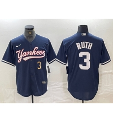 Men New York Yankees 3 Babe Ruth Number Navy Cool Base Stitched Baseball Jersey Men New York Yankees 3 Babe Ruth Number Navy Cool Base Stitched Baseball Jersey