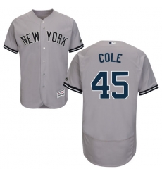 Men New York Yankees 45 Gerrit Cole Home Grey Cool Base Jersey Men New York Yankees 45 Gerrit Cole Home Grey Cool Base Jersey