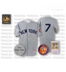 Mens Mitchell and Ness 1952 New York Yankees 7 Mickey Mantle Replica Grey Throwback MLB Jersey
