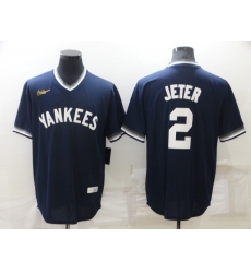 Men's New York Yankees #2 Derek Jeter Navy Blue Cooperstown Collection Stitched MLB Throwback Nike Jersey Men's New York Yankees #2 Derek Jeter Navy Blue Cooperstown Collection Stitched MLB Throwback Nike Jersey