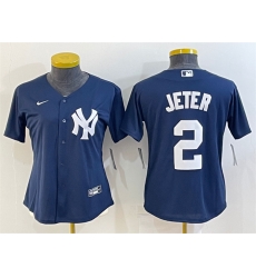 Women New York Yankees 2 Derek Jeter Navy Stitched Baseball Jersey Women New York Yankees 2 Derek Jeter Navy Stitched Baseball Jersey