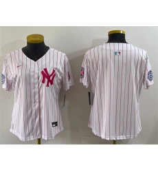 Women New York Yankees Blank White Pink Pinstripe Limited Stitched Baseball Jersey 