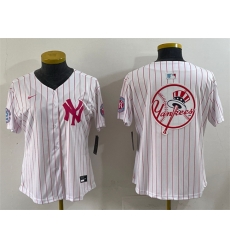Women New York Yankees Team Big Logo White Pink Pinstripe Limited Stitched Baseball Jersey 002 Women New York Yankees Team Big Logo White Pink Pinstripe Limited Stitched Baseball Jersey 002