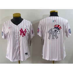 Women New York Yankees Team Big Logo White Pink Pinstripe Limited Stitched Baseball Jersey 004