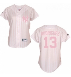 Womens Majestic New York Yankees 13 Alex Rodriguez Replica WhitePink Strip MLB Jersey Womens Majestic New York Yankees 13 Alex Rodriguez Replica WhitePink Strip MLB Jersey