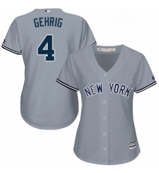 Womens Majestic New York Yankees 4 Lou Gehrig Replica Grey Road MLB Jersey Womens Majestic New York Yankees 4 Lou Gehrig Replica Grey Road MLB Jersey
