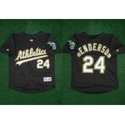 Men Oakland Athletics 24 Rickey Henderson Black Team Patch Stitched Jersey