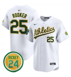 Men Oakland Athletics 25 Brent Rooker White 2024 Home Limited With Rickey Henderson Patch Stitched Jersey Men Oakland Athletics 25 Brent Rooker White 2024 Home Limited With Rickey Henderson Patch Stitched Jersey