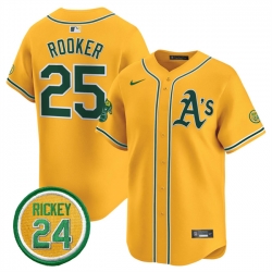 Men Oakland Athletics 25 Brent Rooker Yellow 2024 Limited With Rickey Henderson Patch Stitched Jersey