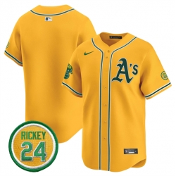 Men Oakland Athletics Blank Yellow 2024 Limited With Rickey Henderson Patch Stitched Jersey