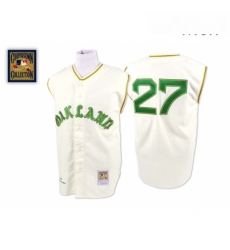 Mens Mitchell and Ness 1968 Oakland Athletics 27 Catfish Hunter Replica Cream Throwback MLB Jersey Mens Mitchell and Ness 1968 Oakland Athletics 27 Catfish Hunter Replica Cream Throwback MLB Jersey