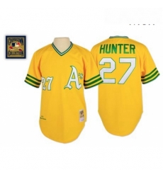 Mens Mitchell and Ness Oakland Athletics 27 Catfish Hunter Authentic Gold Throwback MLB Jersey Mens Mitchell and Ness Oakland Athletics 27 Catfish Hunter Authentic Gold Throwback MLB Jersey