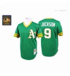 Mens Mitchell and Ness Oakland Athletics 9 Reggie Jackson Replica Green Throwback MLB Jersey Mens Mitchell and Ness Oakland Athletics 9 Reggie Jackson Replica Green Throwback MLB Jersey