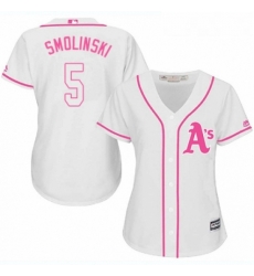 Womens Majestic Oakland Athletics 5 Jake Smolinski Authentic White Fashion Cool Base MLB Jersey Womens Majestic Oakland Athletics 5 Jake Smolinski Authentic White Fashion Cool Base MLB Jersey