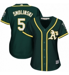 Womens Majestic Oakland Athletics 5 Jake Smolinski Replica Green Alternate 1 Cool Base MLB Jersey Womens Majestic Oakland Athletics 5 Jake Smolinski Replica Green Alternate 1 Cool Base MLB Jersey