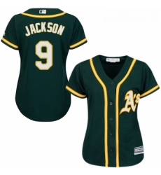 Womens Majestic Oakland Athletics 9 Reggie Jackson Authentic Green Alternate 1 Cool Base MLB Jersey