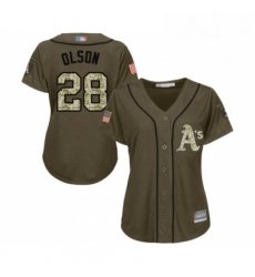 Womens Oakland Athletics 28 Matt Olson Authentic Green Salute to Service Baseball Jersey Womens Oakland Athletics 28 Matt Olson Authentic Green Salute to Service Baseball Jersey