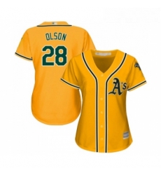 Womens Oakland Athletics 28 Matt Olson Replica Gold Alternate 2 Cool Base Baseball Jersey Womens Oakland Athletics 28 Matt Olson Replica Gold Alternate 2 Cool Base Baseball Jersey