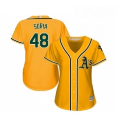 Womens Oakland Athletics 48 Joakim Soria Replica Gold Alternate 2 Cool Base Baseball Jersey Womens Oakland Athletics 48 Joakim Soria Replica Gold Alternate 2 Cool Base Baseball Jersey