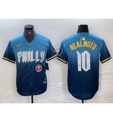 Men Philadelphia Phillies 10 J T Realmuto Blue 2024 City Connect Limited Stitched Jersey Men Philadelphia Phillies 10 J T Realmuto Blue 2024 City Connect Limited Stitched Jersey