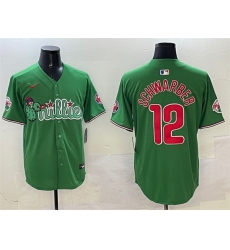 Men Philadelphia Phillies 12 Kyle Schwarber Green Phanatic Limited Stitched Jersey