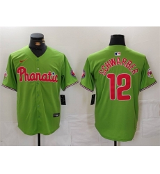 Men Philadelphia Phillies 12 Kyle Schwarber Green With Patch Stitched Jersey Men Philadelphia Phillies 12 Kyle Schwarber Green With Patch Stitched Jersey