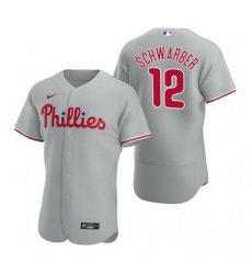 Men Philadelphia Phillies 12 Kyle Schwarber Grey Flex Base Stitched Baseball jersey Men Philadelphia Phillies 12 Kyle Schwarber Grey Flex Base Stitched Baseball jersey