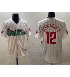 Men Philadelphia Phillies 12 Kyle Schwarber White Phanatic Cool Base Stitched Jersey