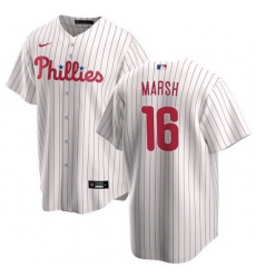Men Philadelphia Phillies 16 Brandon Marsh White Cool Base Stitched Baseball Jersey Men Philadelphia Phillies 16 Brandon Marsh White Cool Base Stitched Baseball Jersey