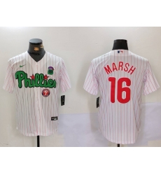 Men Philadelphia Phillies 16 Brandon Marsh White Green Cool Base Stitched Jersey 6 Men Philadelphia Phillies 16 Brandon Marsh White Green Cool Base Stitched Jersey 6