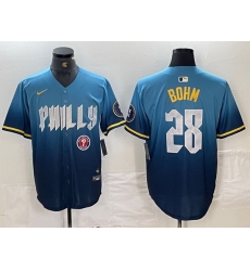 Men Philadelphia Phillies 28 Alec Bohm Blue 2024 City Connect Limited Stitched Baseball Jersey 2 Men Philadelphia Phillies 28 Alec Bohm Blue 2024 City Connect Limited Stitched Baseball Jersey 2
