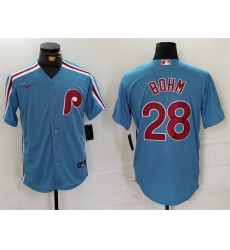 Men Philadelphia Phillies 28 Alec Bohm Blue Cool Base Stitched Jersey Men Philadelphia Phillies 28 Alec Bohm Blue Cool Base Stitched Jersey