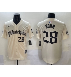 Men Philadelphia Phillies 28 Alec Bohm Cream Gothic Vapor Limited Stitched Jersey Men Philadelphia Phillies 28 Alec Bohm Cream Gothic Vapor Limited Stitched Jersey