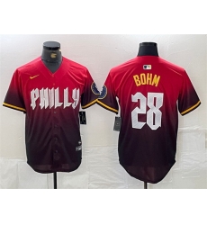 Men Philadelphia Phillies 28 Alec Bohm Red 2024 City Connect Limited Stitched Jersey Men Philadelphia Phillies 28 Alec Bohm Red 2024 City Connect Limited Stitched Jersey