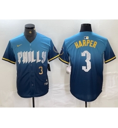 Men Philadelphia Phillies 3 Bryce Harper Blue 2024 City Connect Limited Stitched Jersey 5 Men Philadelphia Phillies 3 Bryce Harper Blue 2024 City Connect Limited Stitched Jersey 5
