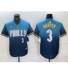 Men Philadelphia Phillies 3 Bryce Harper Blue 2024 City Connect Limited Stitched Jersey 8 Men Philadelphia Phillies 3 Bryce Harper Blue 2024 City Connect Limited Stitched Jersey 8