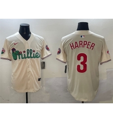 Men Philadelphia Phillies 3 Bryce Harper Cream Phanatic Limited Stitched Jersey