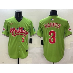 Men Philadelphia Phillies 3 Bryce Harper Light Green Phanatic Limited Stitched Jersey