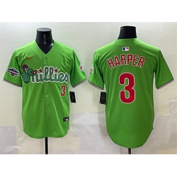Men Philadelphia Phillies 3 Bryce Harper Light Green Phanatic With 2024 Division Champions Patch Limited Stitched Jersey