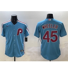 Men Philadelphia Phillies 45 Zack Wheeler Blue Cool Base Stitched Jersey Men Philadelphia Phillies 45 Zack Wheeler Blue Cool Base Stitched Jersey