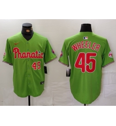 Men Philadelphia Phillies 45 Zack Wheeler Green With Patch Stitched Jersey 3 Men Philadelphia Phillies 45 Zack Wheeler Green With Patch Stitched Jersey 3